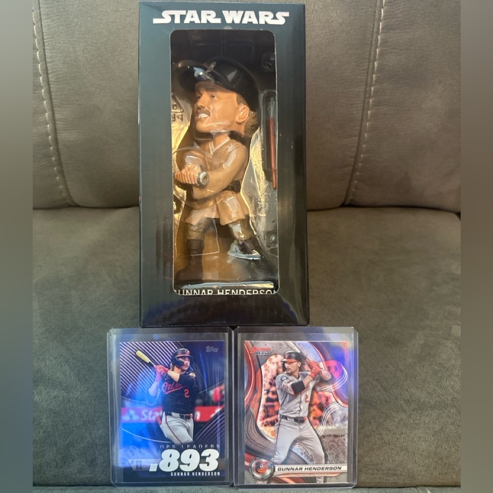 ⭐️ Gunnar Henderson Orioles Star Wars Bobblehead Limited Edition + 2 Cards ⭐️